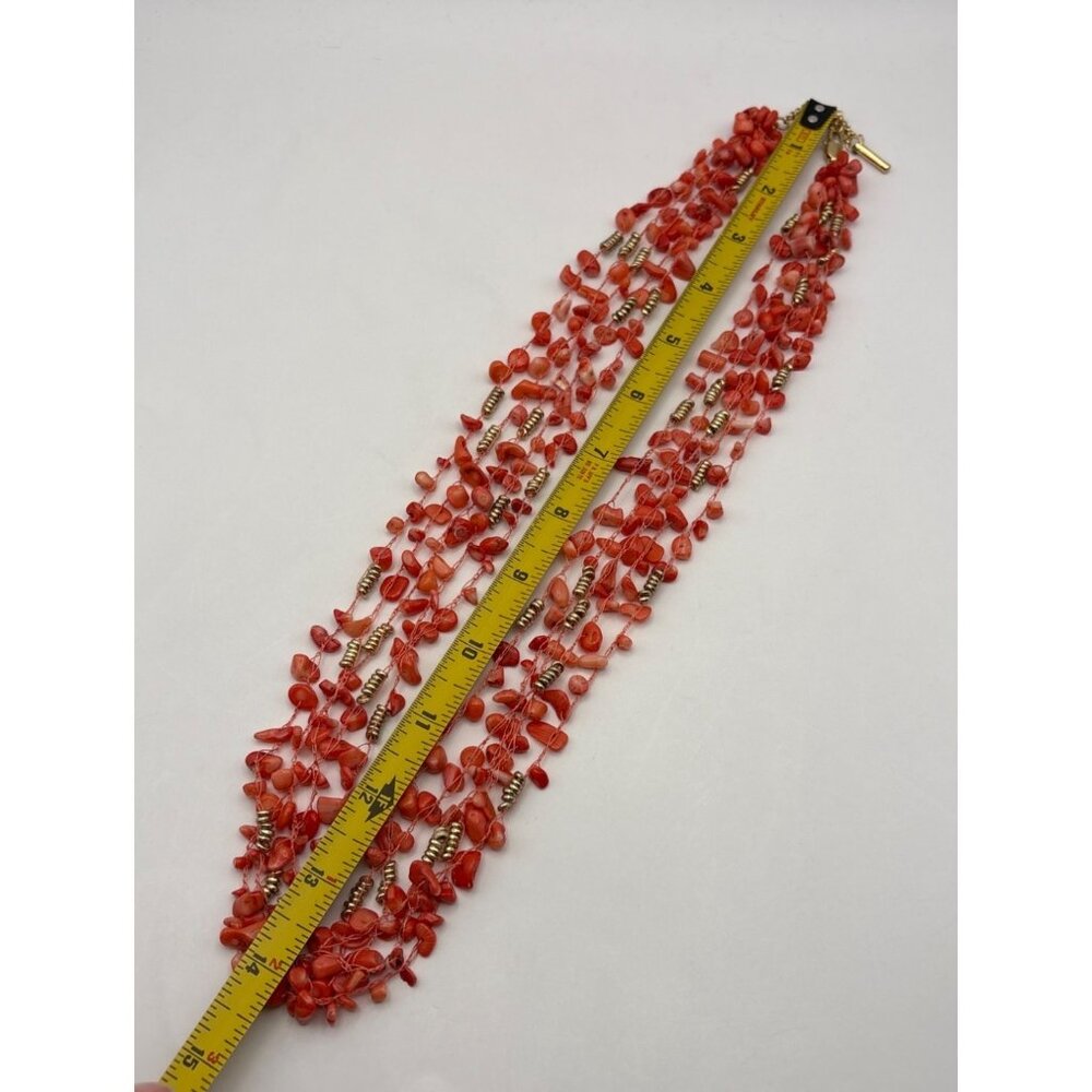 Kenneth Cole Multi-Strand Pink Bead Necklace Gold Tone Accents Boho Coral Style - Picture 4 of 8